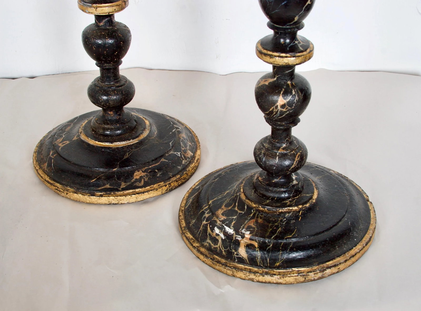 Mid 19th Century Italian Baroque Style Faux Marble Candle Torcheres - a Pair - 7