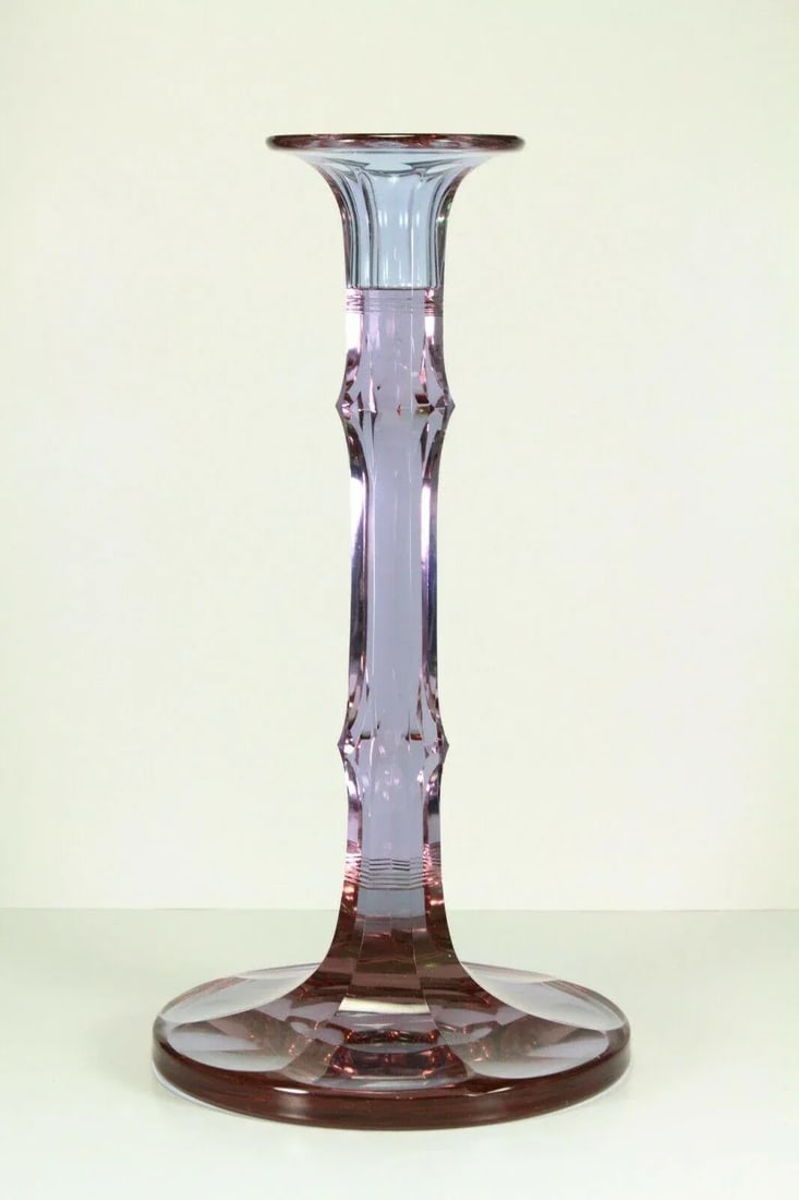 Moser Hand Blown Crystal Candlestick Alexandrit Glass Signed - 13