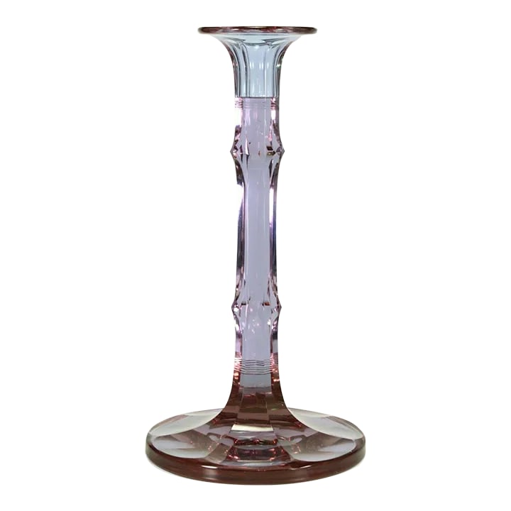 Moser Hand Blown Crystal Candlestick Alexandrit Glass Signed: A stunning large crystal candleholder Tall and elegant, this hand blown crystal candlestick was made by Moser in the early 1900's Art Deco style, cut into seven panels, with intaglio cutting on the