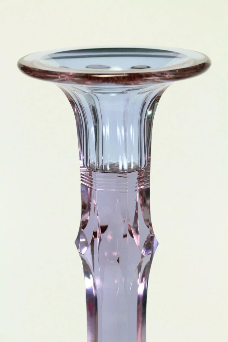 Moser Hand Blown Crystal Candlestick Alexandrit Glass Signed - 2