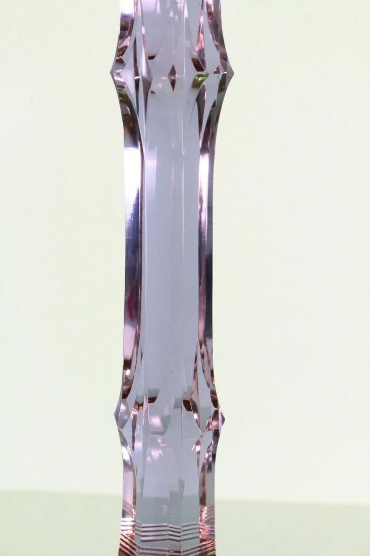 Moser Hand Blown Crystal Candlestick Alexandrit Glass Signed - 3