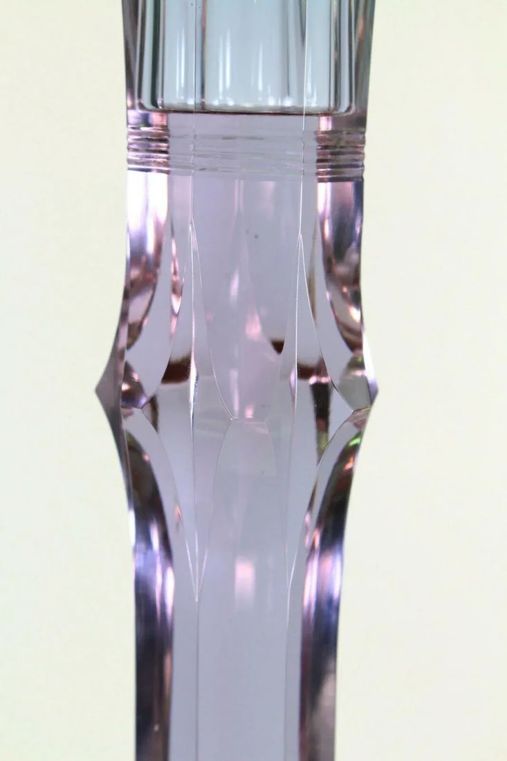Moser Hand Blown Crystal Candlestick Alexandrit Glass Signed - 4