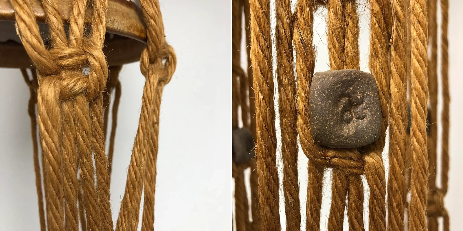 Vintage Jute Macrame and Ceramic Pot + Pendant Light, 1960-70s - 5
