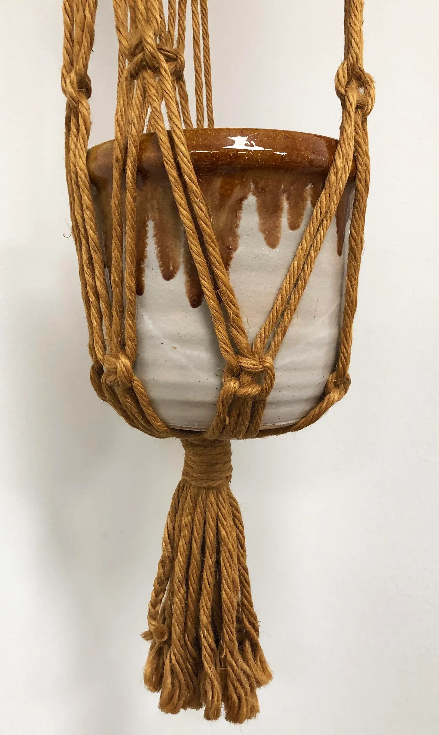 Vintage Jute Macrame and Ceramic Pot + Pendant Light, 1960-70s - 6