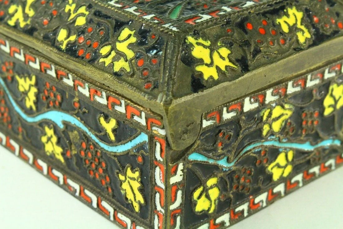 1800's Greek Celled Constantinople Patriarchate Enamel Bronze Box - 11