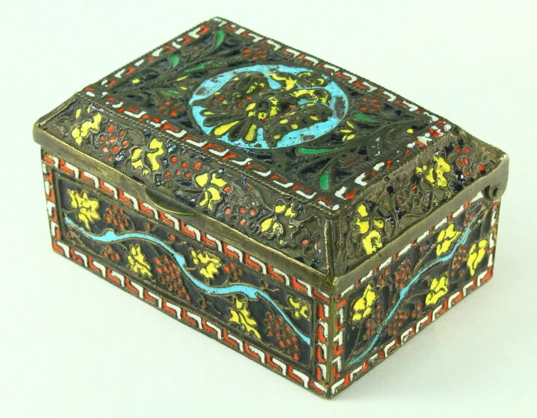1800's Greek Celled Constantinople Patriarchate Enamel Bronze Box - 13