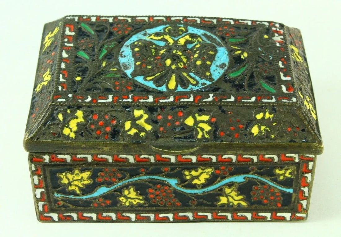 1800's Greek Celled Constantinople Patriarchate Enamel Bronze Box - 2