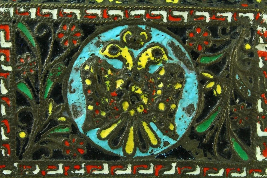 1800's Greek Celled Constantinople Patriarchate Enamel Bronze Box - 3