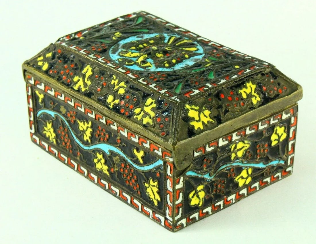 1800's Greek Celled Constantinople Patriarchate Enamel Bronze Box - 4