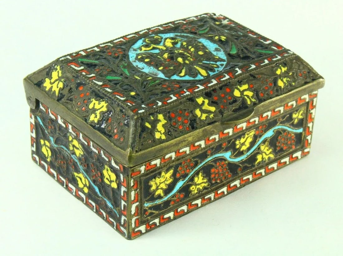 1800's Greek Celled Constantinople Patriarchate Enamel Bronze Box - 5