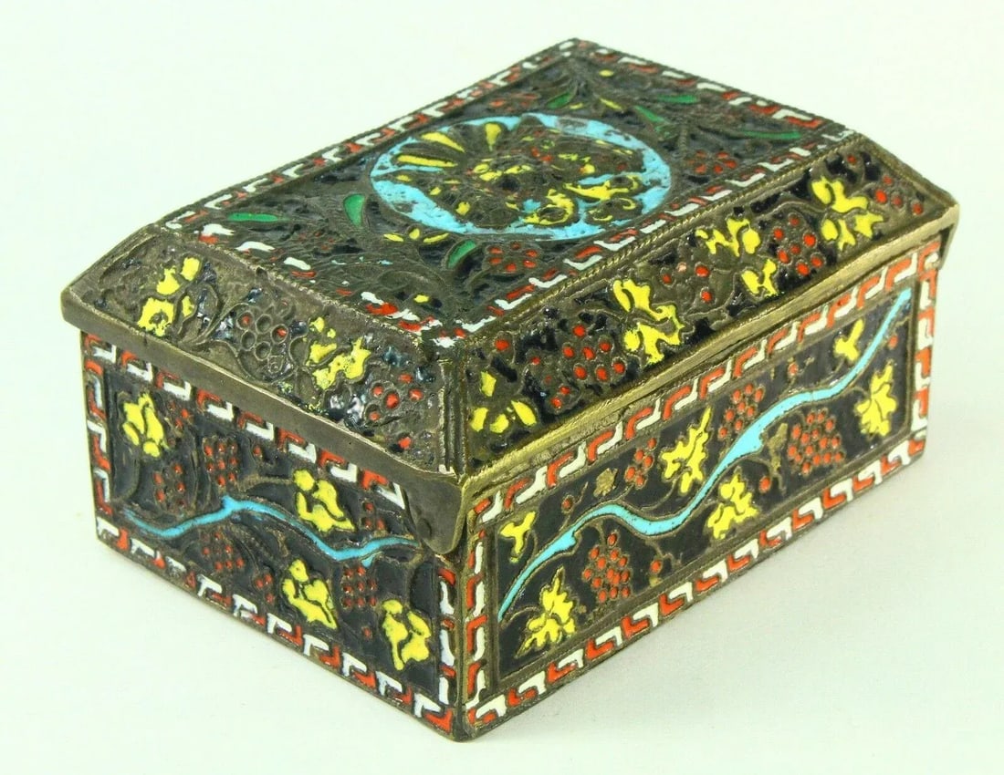 1800's Greek Celled Constantinople Patriarchate Enamel Bronze Box - 6