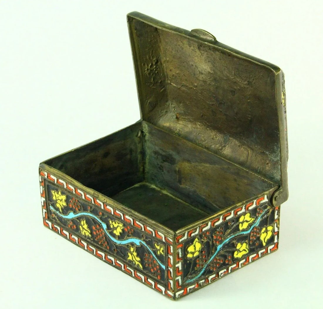 1800's Greek Celled Constantinople Patriarchate Enamel Bronze Box - 8
