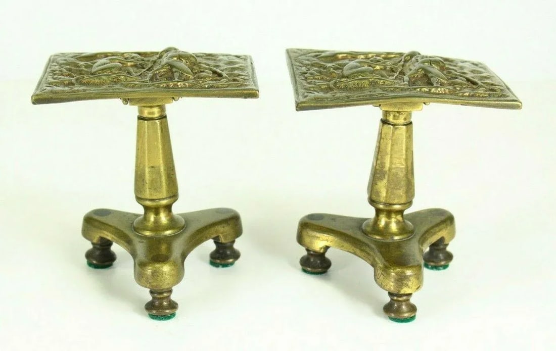 1800's Regency Miniature Brass Tilt Top Table Candle Reflectors - a Pair - 4
