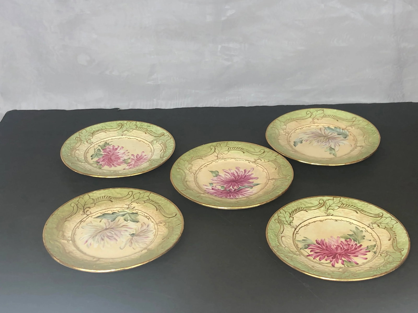 Antique Late 19th Century Decorative Floral Plates - Set of 5 - 12