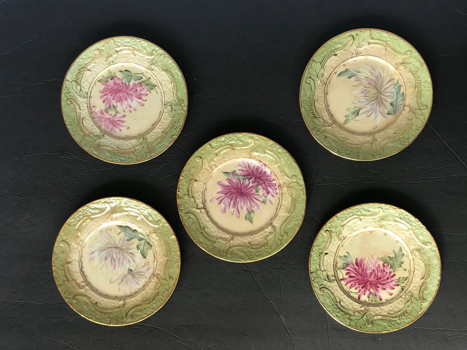 Antique Late 19th Century Decorative Floral Plates - Set of 5 - 13