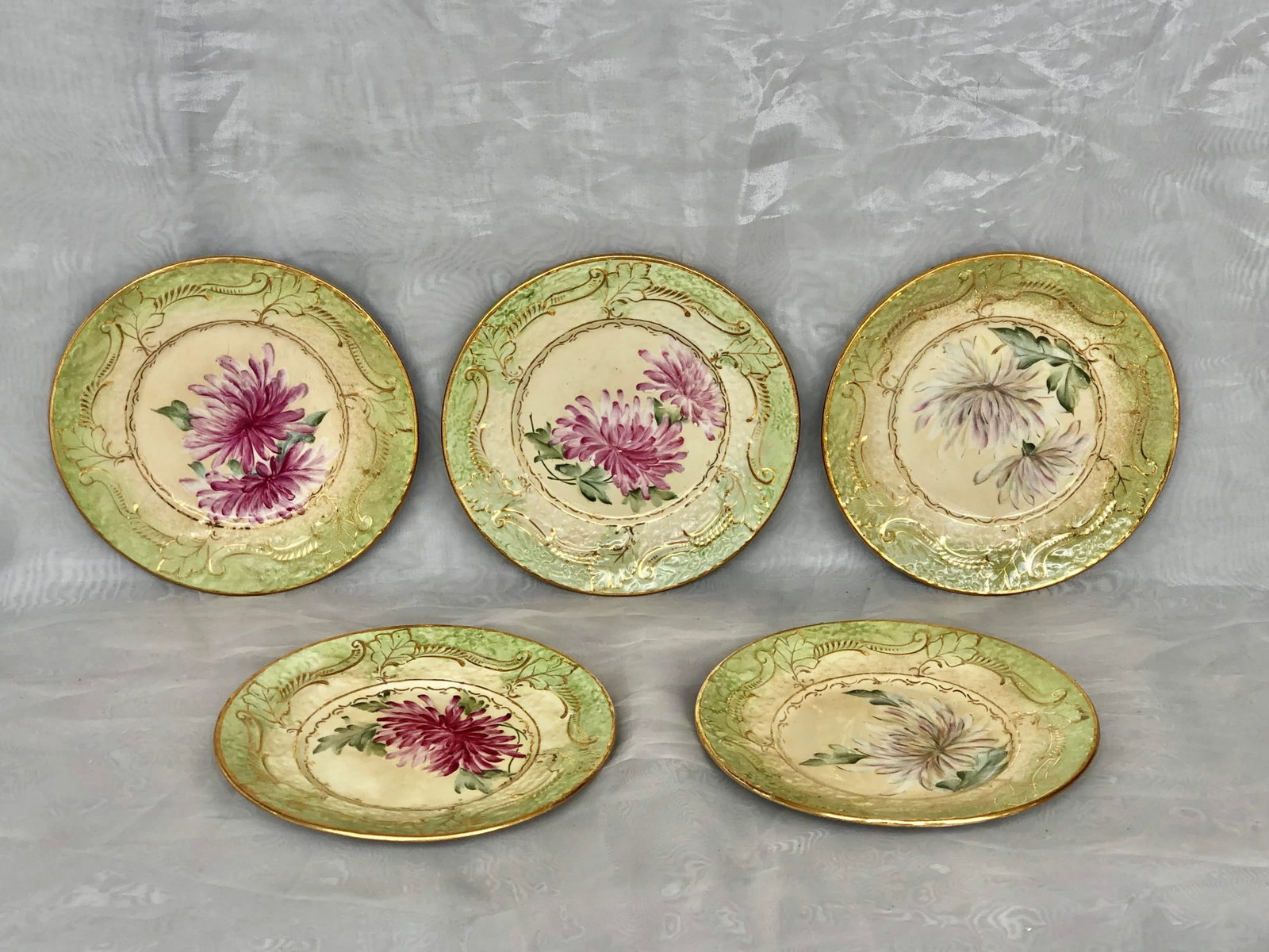 Antique Late 19th Century Decorative Floral Plates - Set of 5 - 2