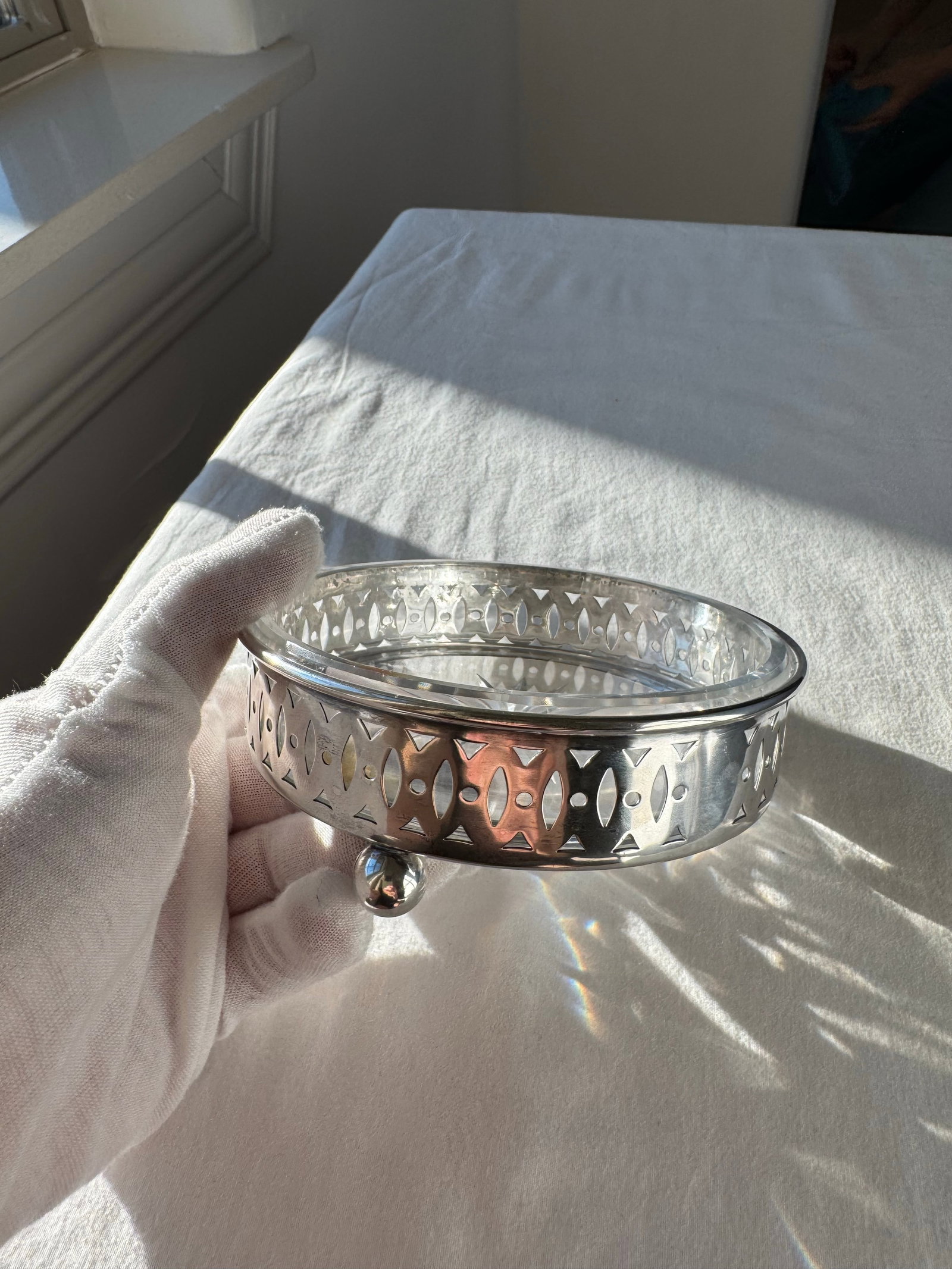 Antique Sterling Silver Pierced Bowl With Glass Insert, Marked 200sd - 2