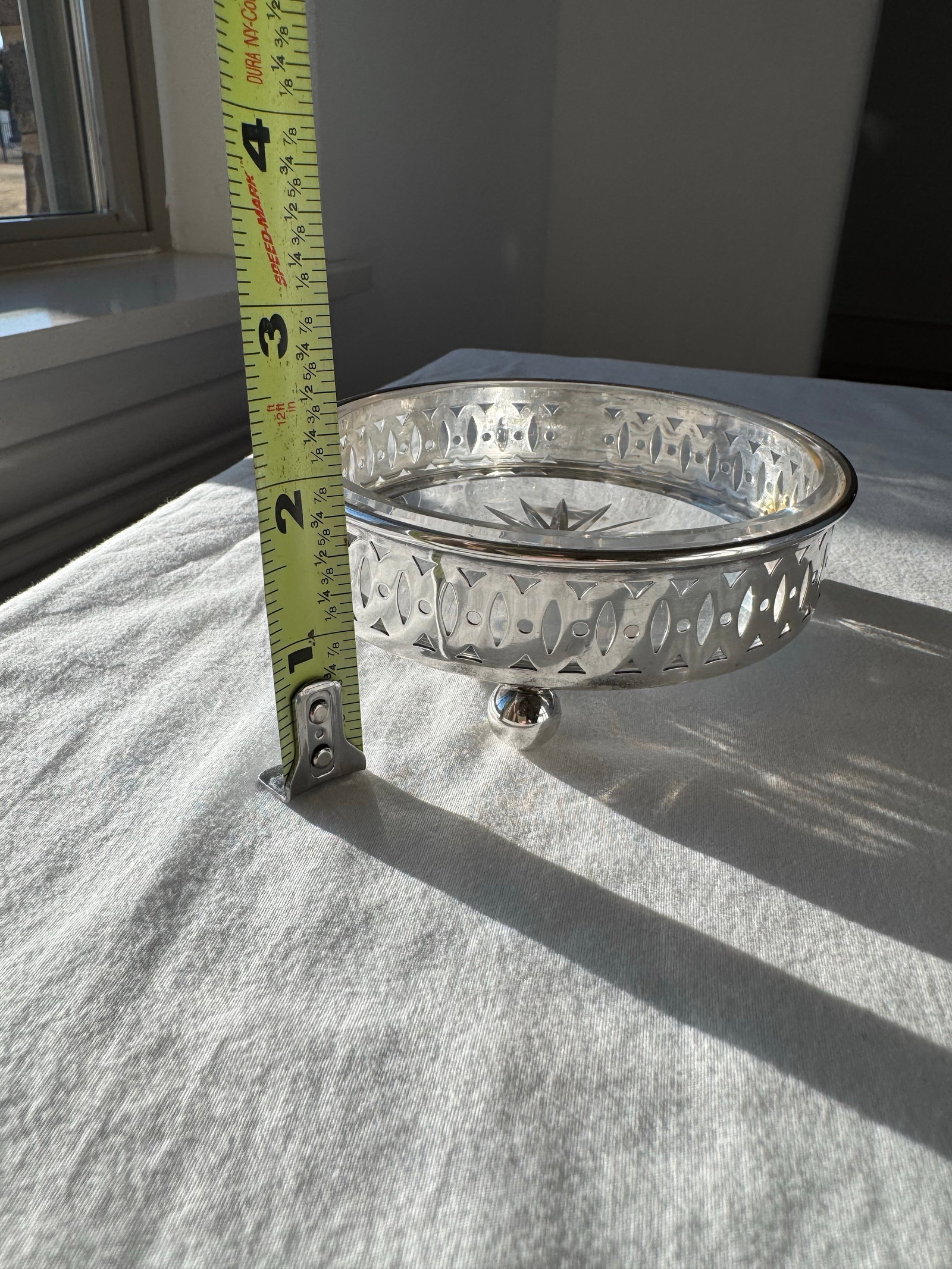 Antique Sterling Silver Pierced Bowl With Glass Insert, Marked 200sd - 5