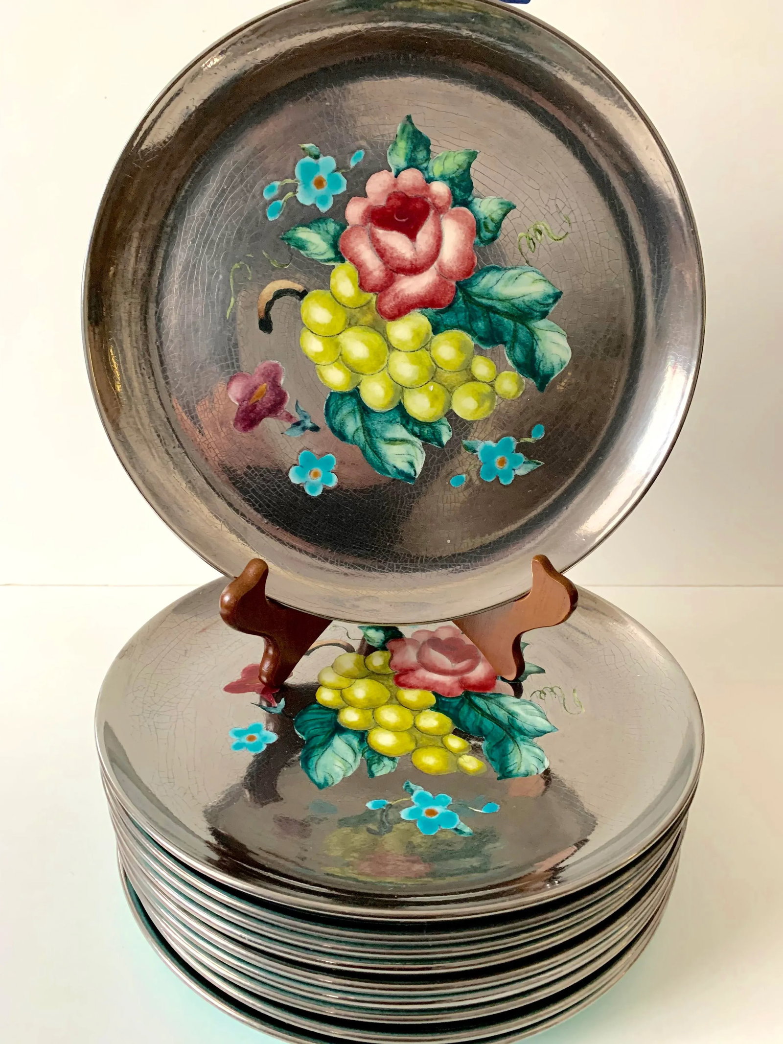 Handpainted Floral Dinner Plates by Edith Cockcroft - Set of 10 - 10