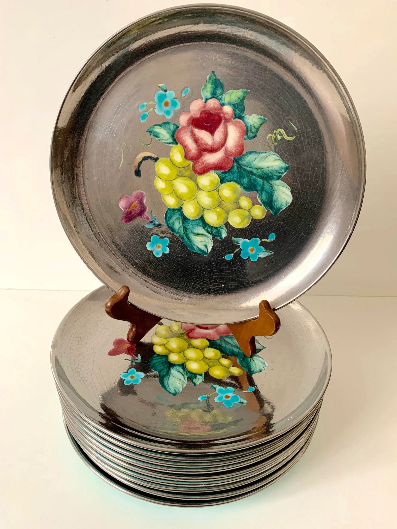 Handpainted Floral Dinner Plates by Edith Cockcroft - Set of 10 - 2