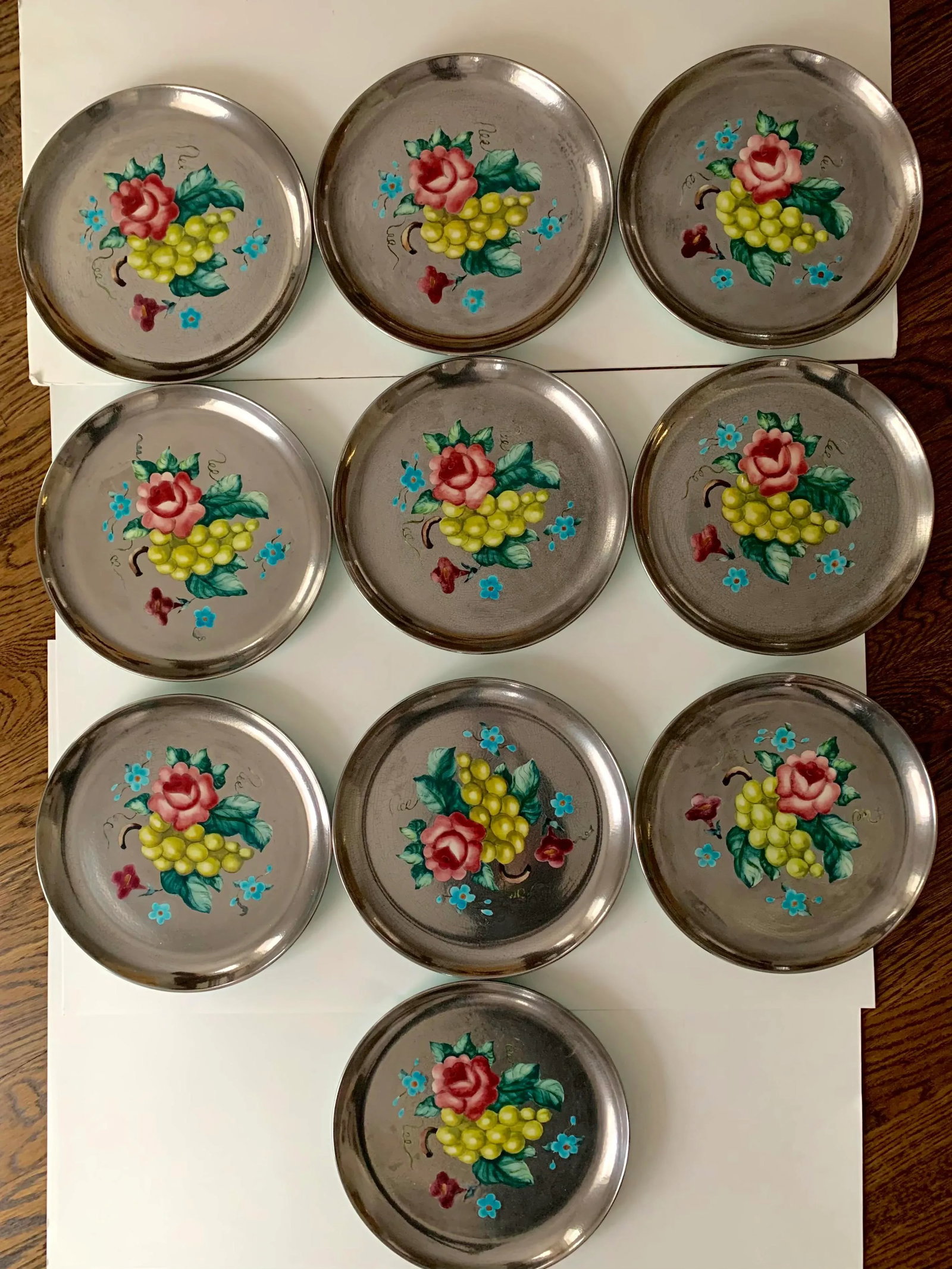 Handpainted Floral Dinner Plates by Edith Cockcroft - Set of 10 - 5