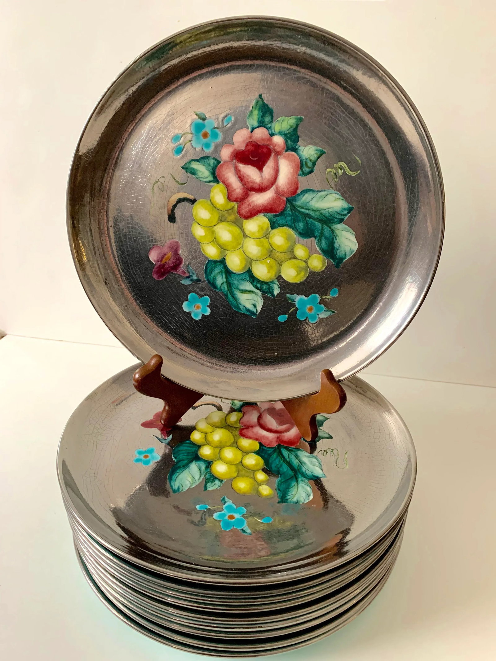 Handpainted Floral Dinner Plates by Edith Cockcroft - Set of 10 - 6