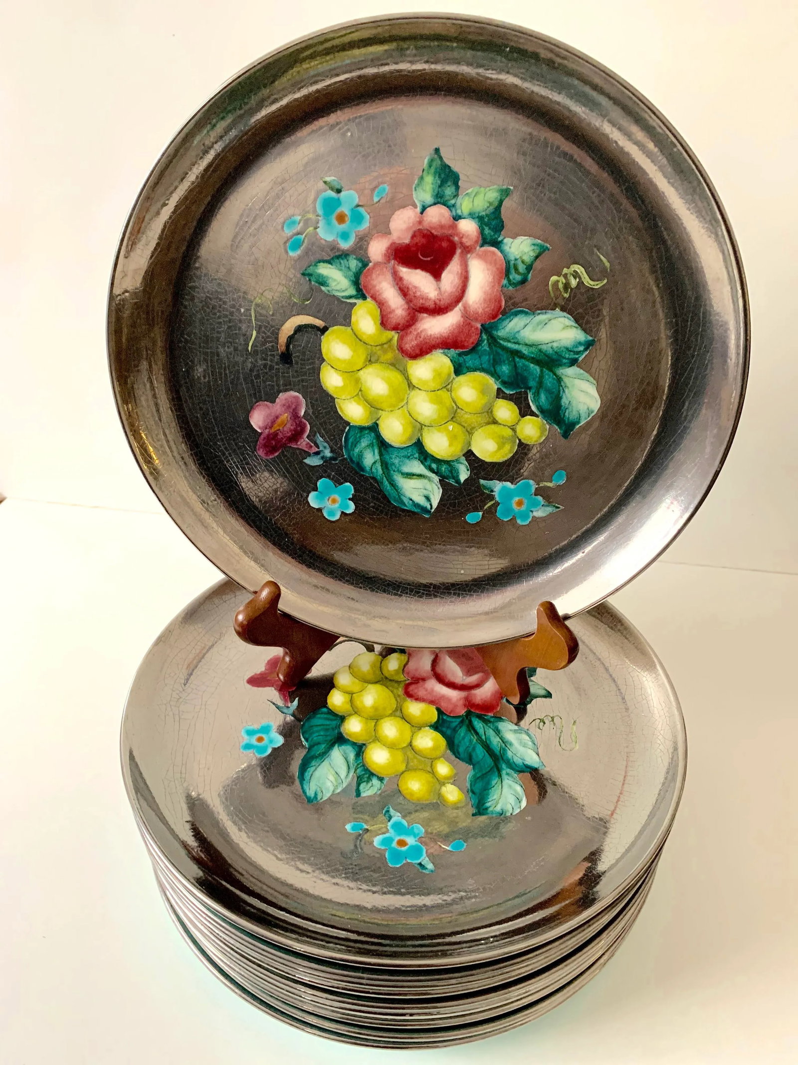 Handpainted Floral Dinner Plates by Edith Cockcroft - Set of 10 - 7