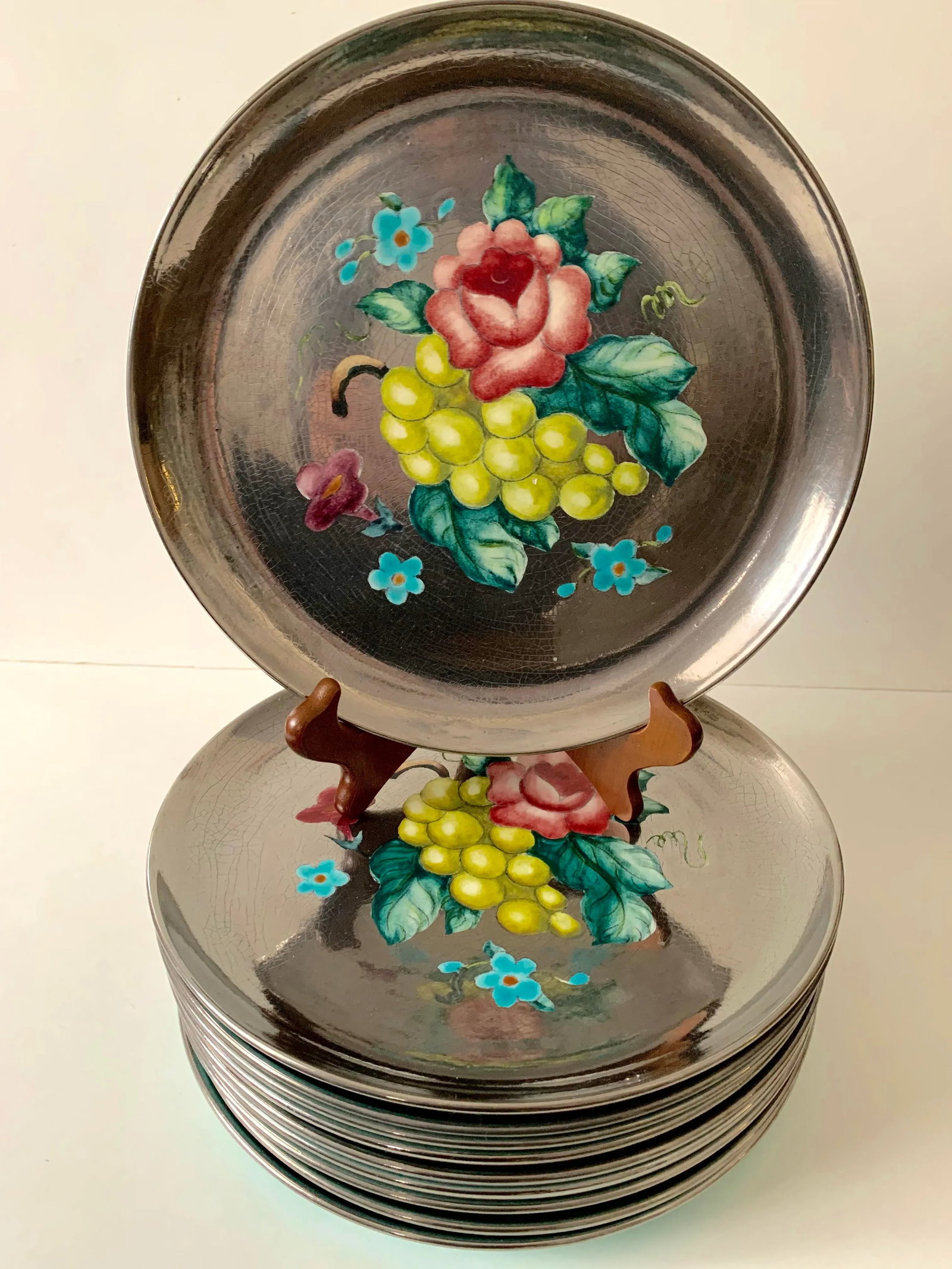 Handpainted Floral Dinner Plates by Edith Cockcroft - Set of 10 - 8