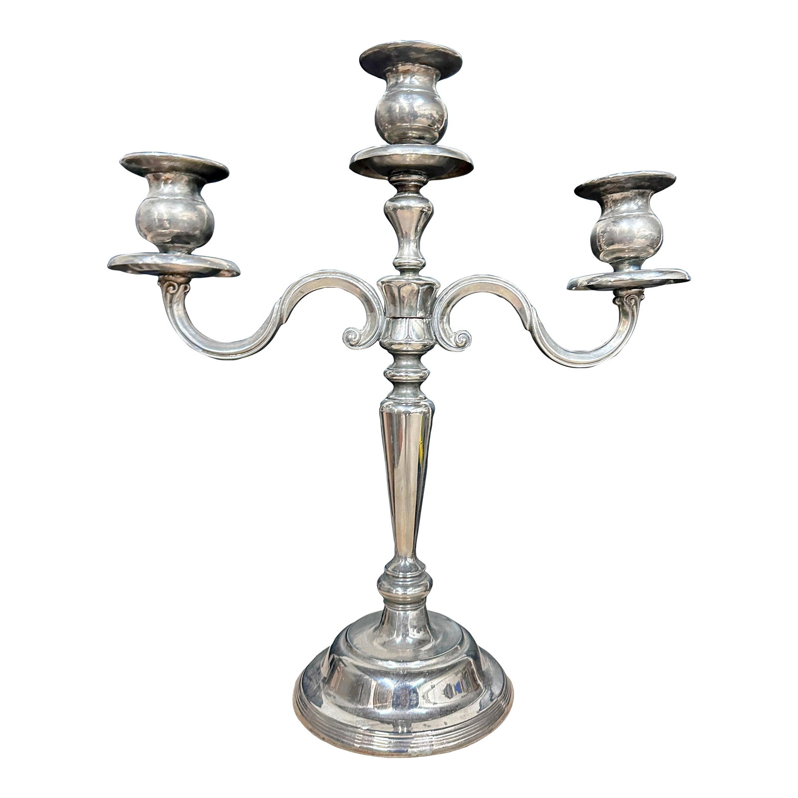 Vintage Silver Plate Candelabra: Antique Silver Plate Candelabra. Condition: Alterations: Original Condition Unaltered Imperfections: Some Imperfections Condition Notes: Excellent used condition. Origin: United States Materials