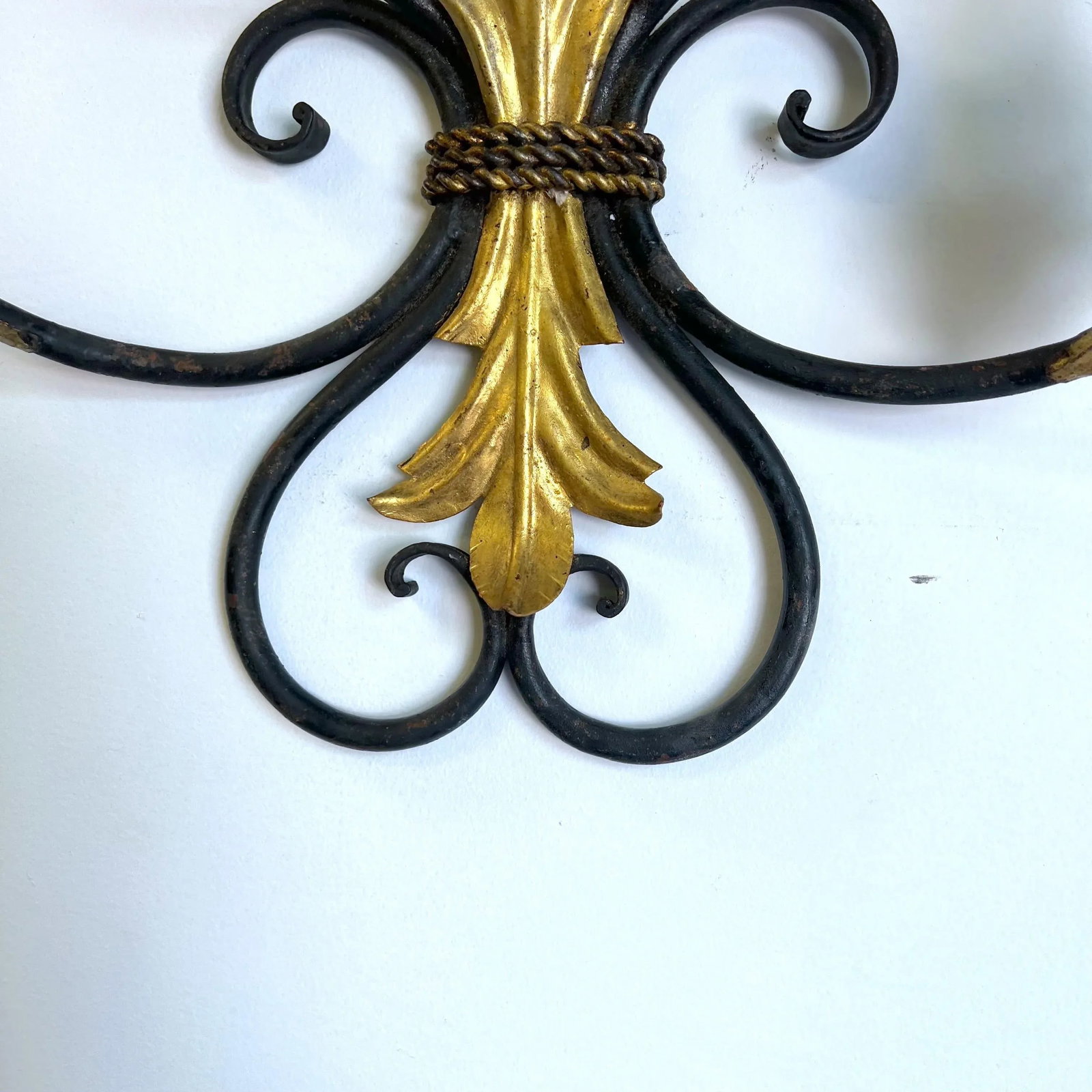 Vintage Fleur De Lis Gilt Iron Candle Wall Sconce - 3