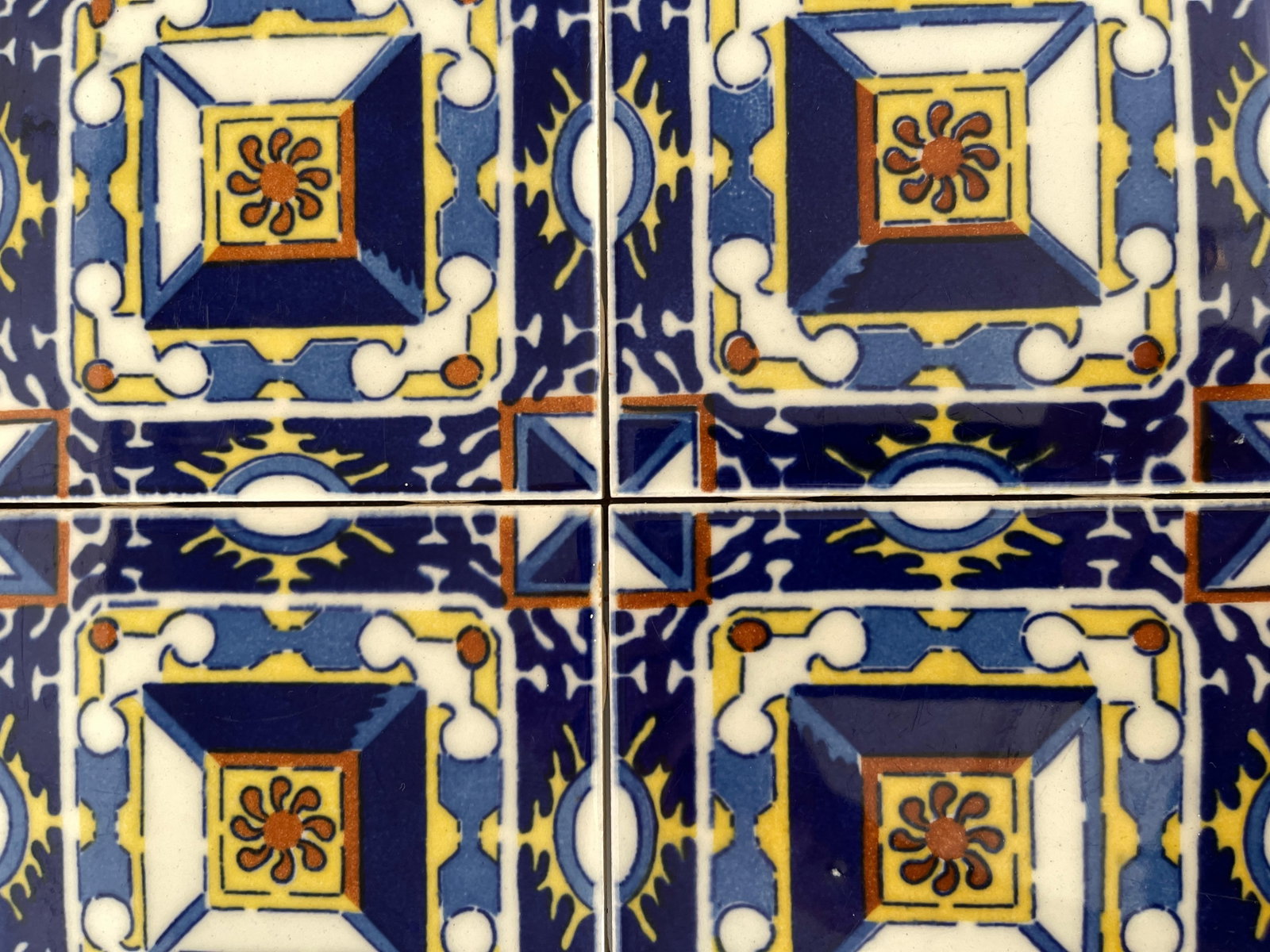 1950s Mexican Hand Carved Wood Frame Base Tile Trivet - 6
