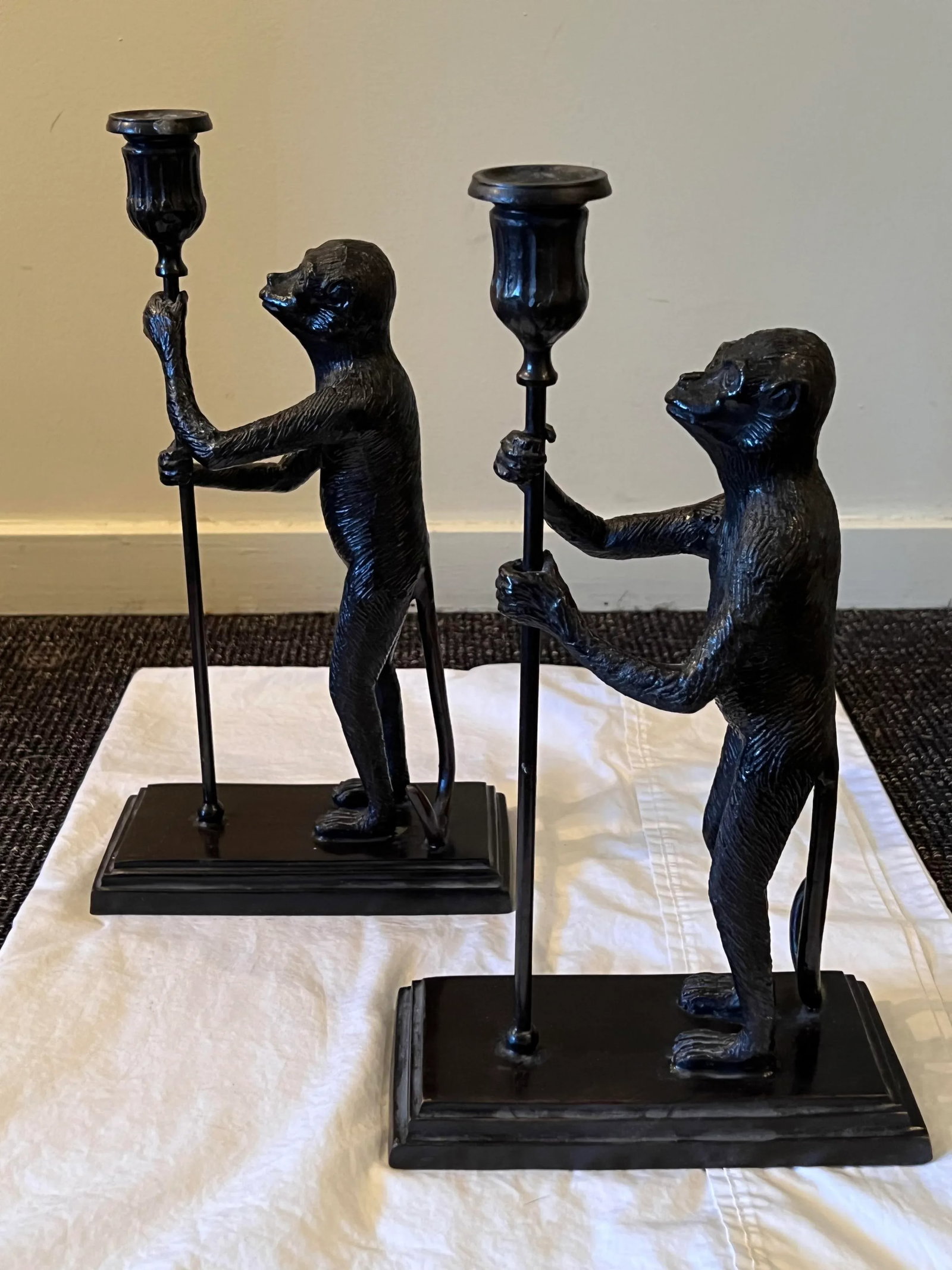 1990s Maitland-Smith Bronze Monkey Candle Holders- a Pair - 2