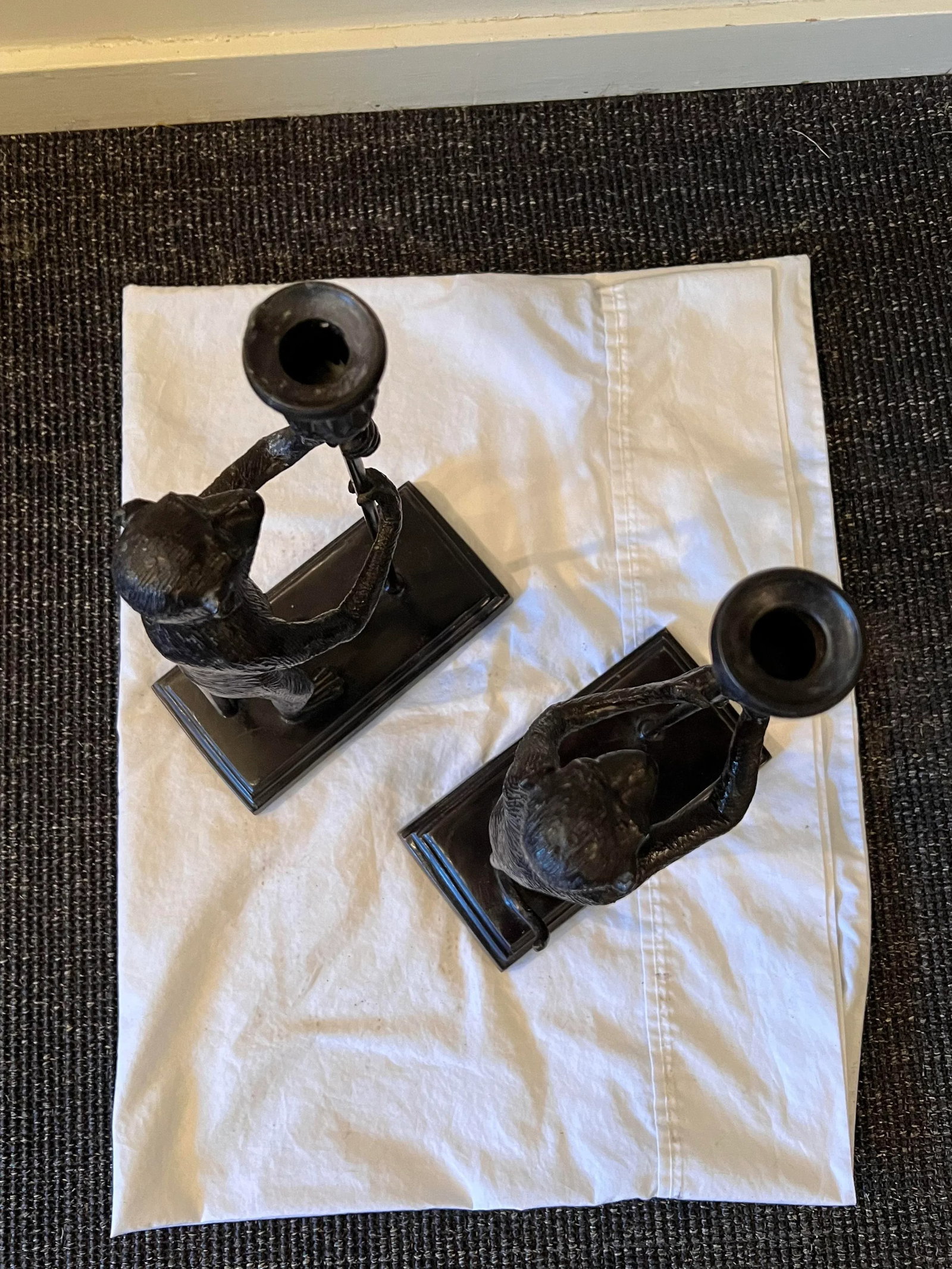 1990s Maitland-Smith Bronze Monkey Candle Holders- a Pair - 8