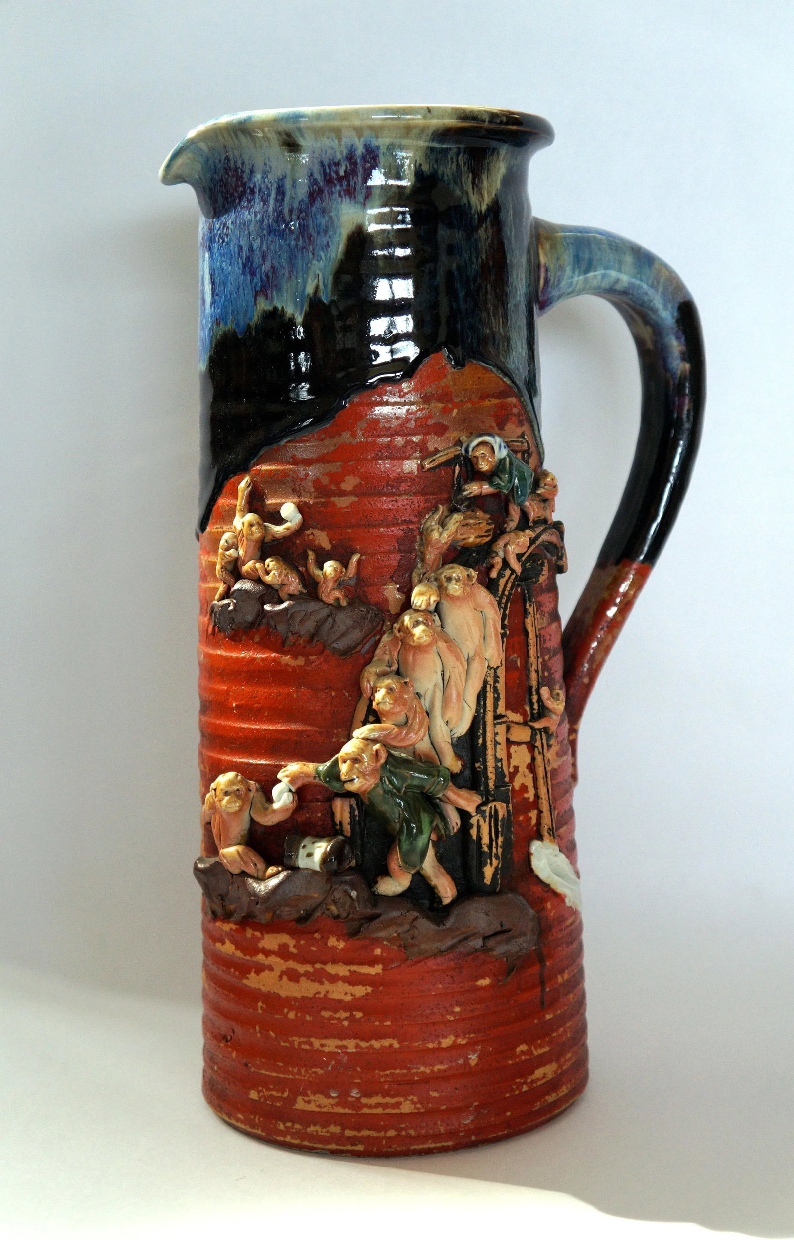 Antique Sumida Ware of a Pitcher With Thirteen Monkeys - 12