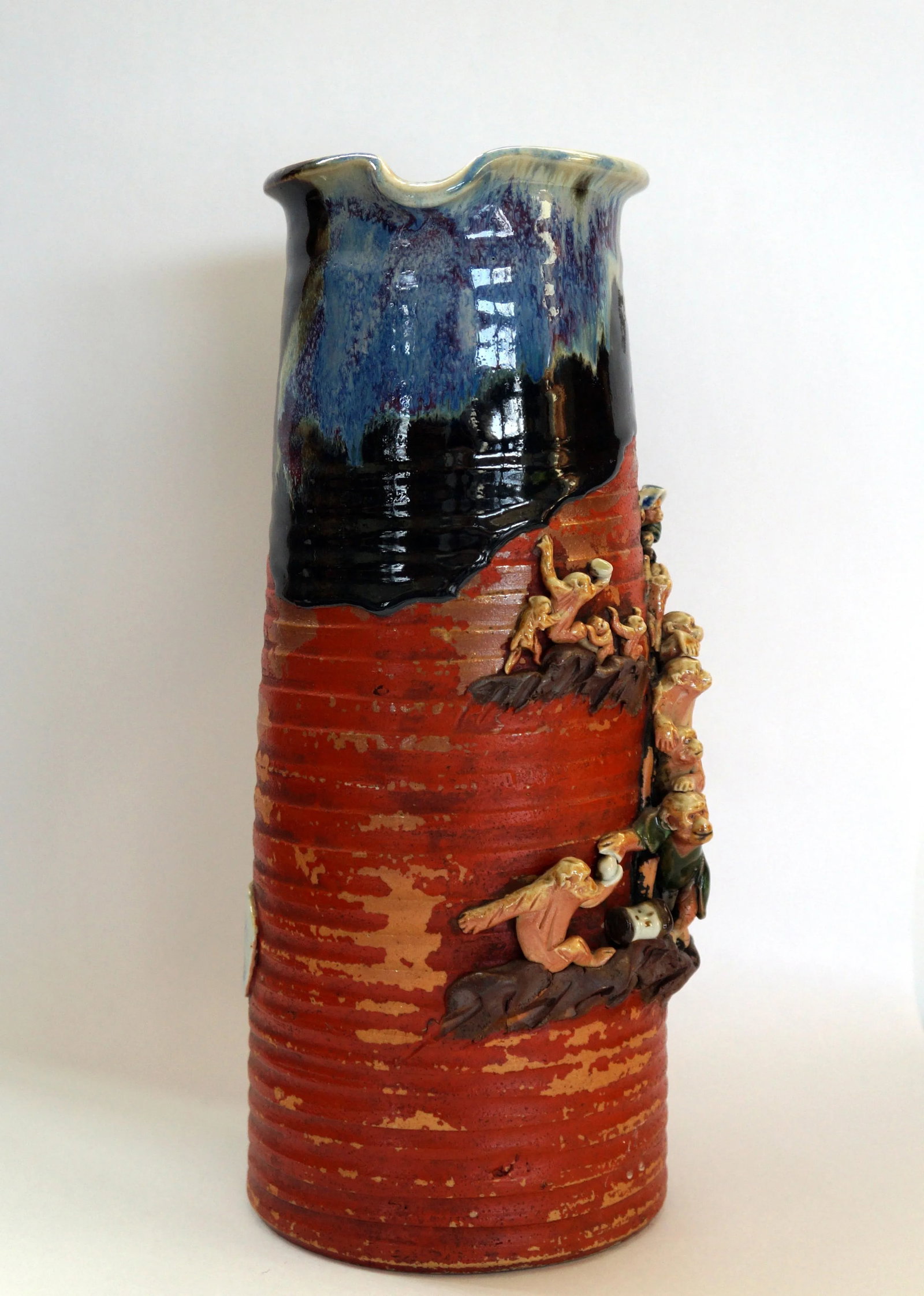 Antique Sumida Ware of a Pitcher With Thirteen Monkeys - 3