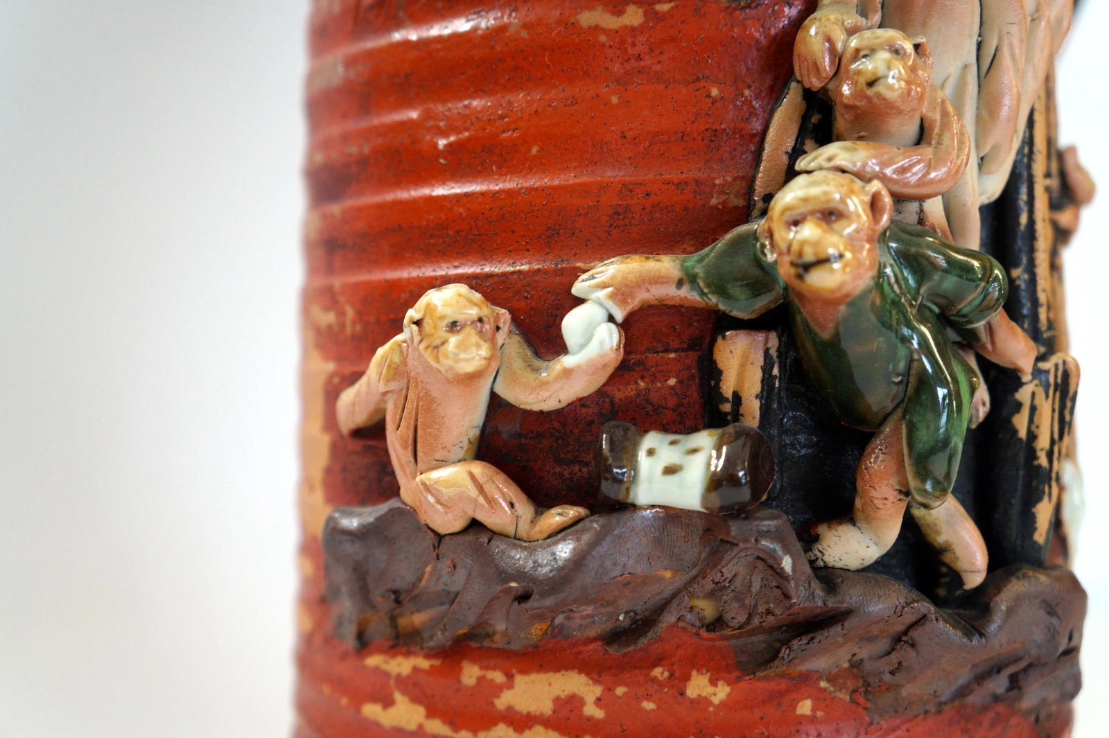 Antique Sumida Ware of a Pitcher With Thirteen Monkeys - 7