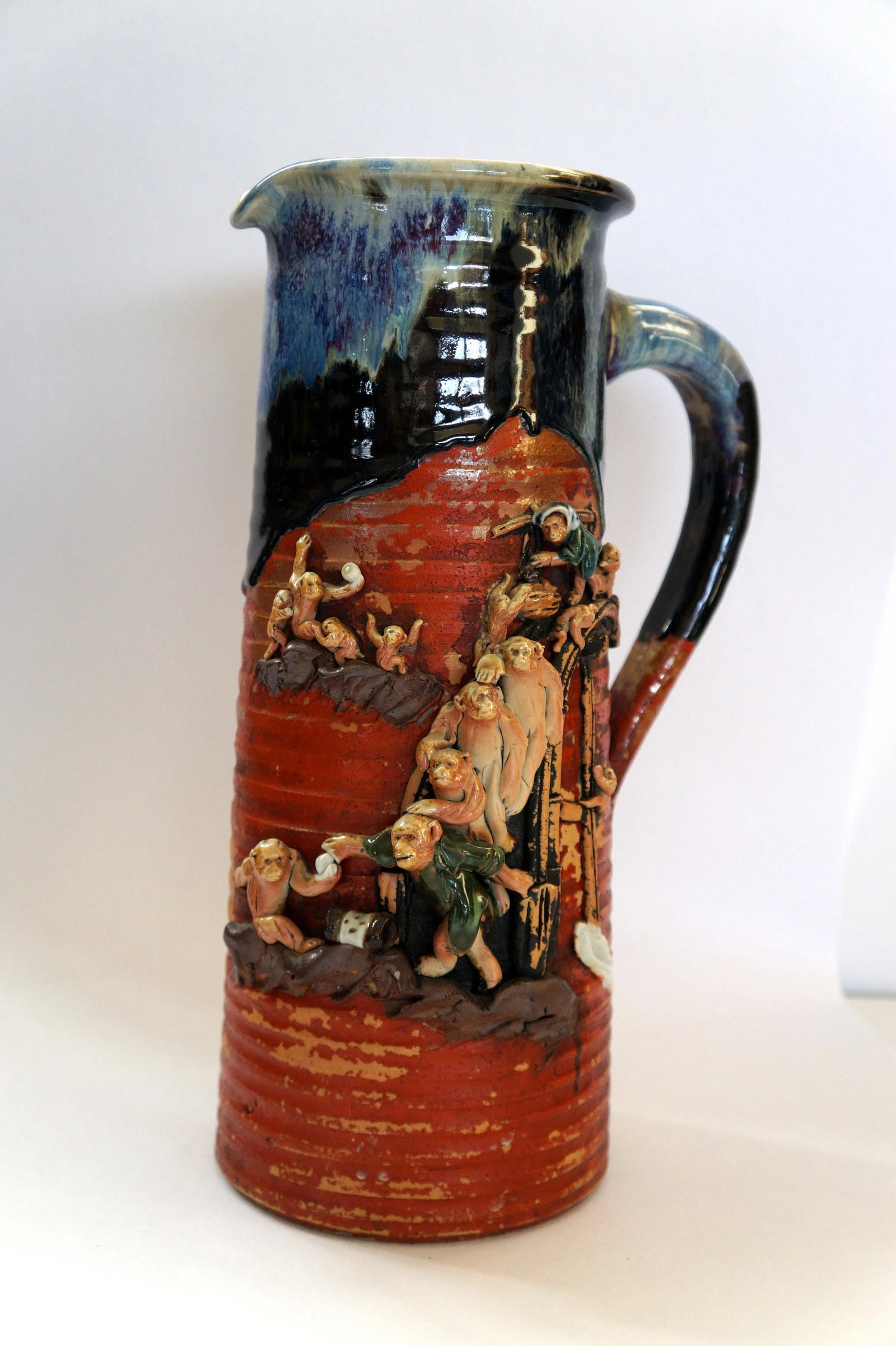 Antique Sumida Ware of a Pitcher With Thirteen Monkeys - 8