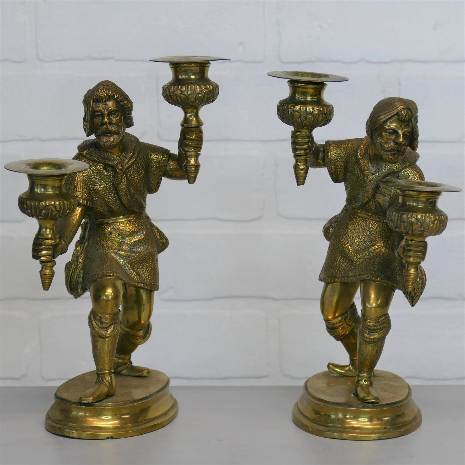 Pair Antique English Figural / Hunting Candlesticks - 13