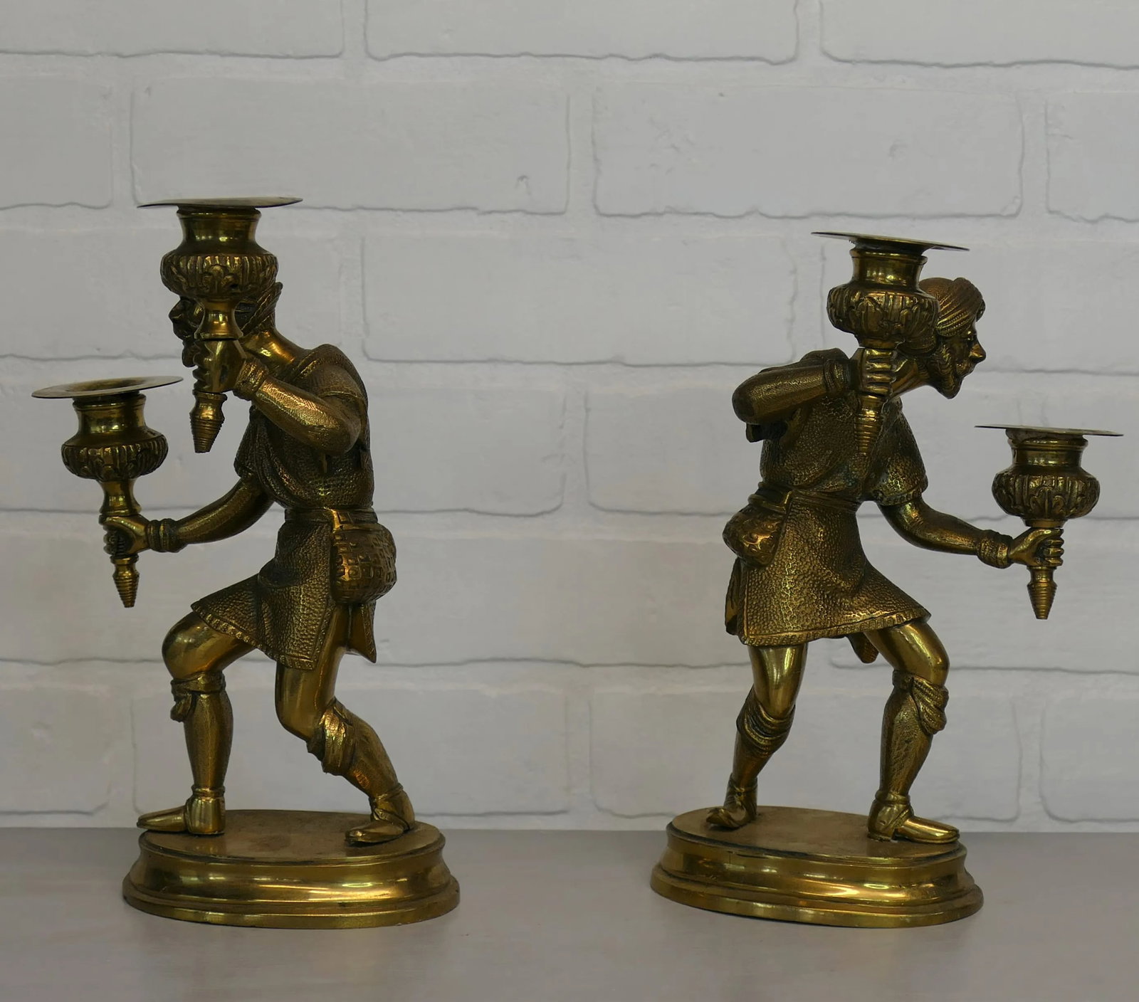 Pair Antique English Figural / Hunting Candlesticks - 2