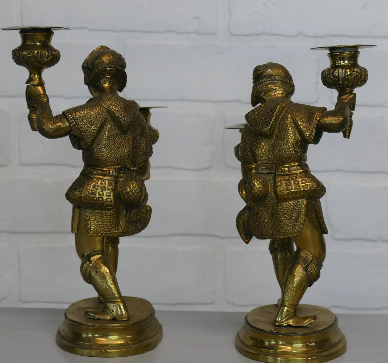 Pair Antique English Figural / Hunting Candlesticks - 3