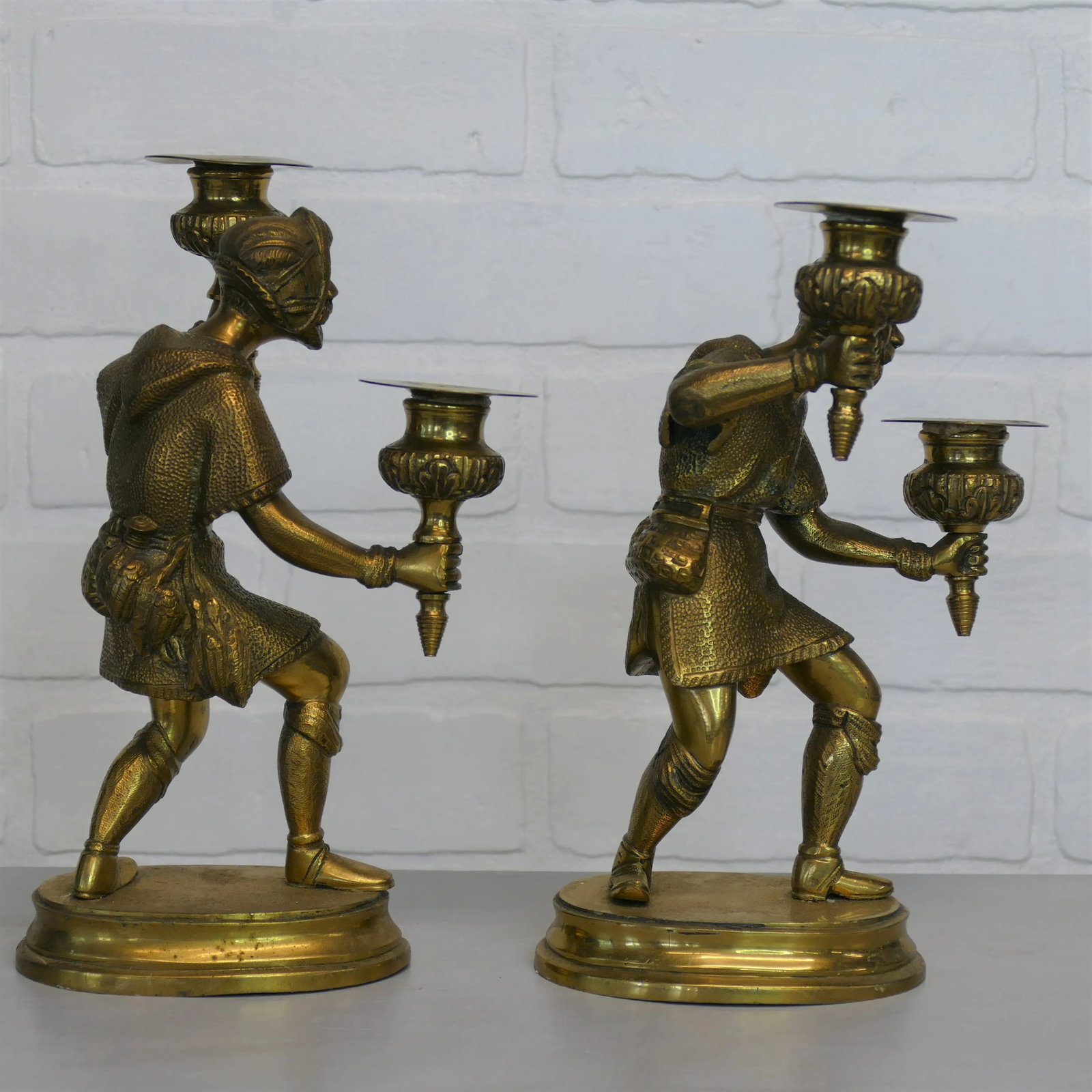 Pair Antique English Figural / Hunting Candlesticks - 4