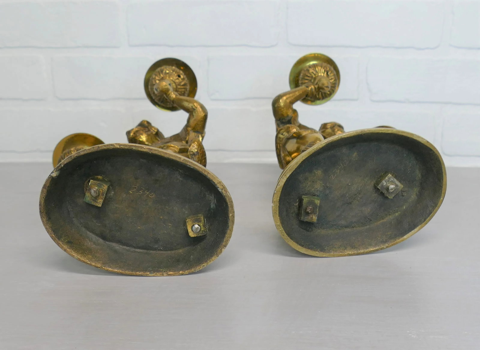 Pair Antique English Figural / Hunting Candlesticks - 5