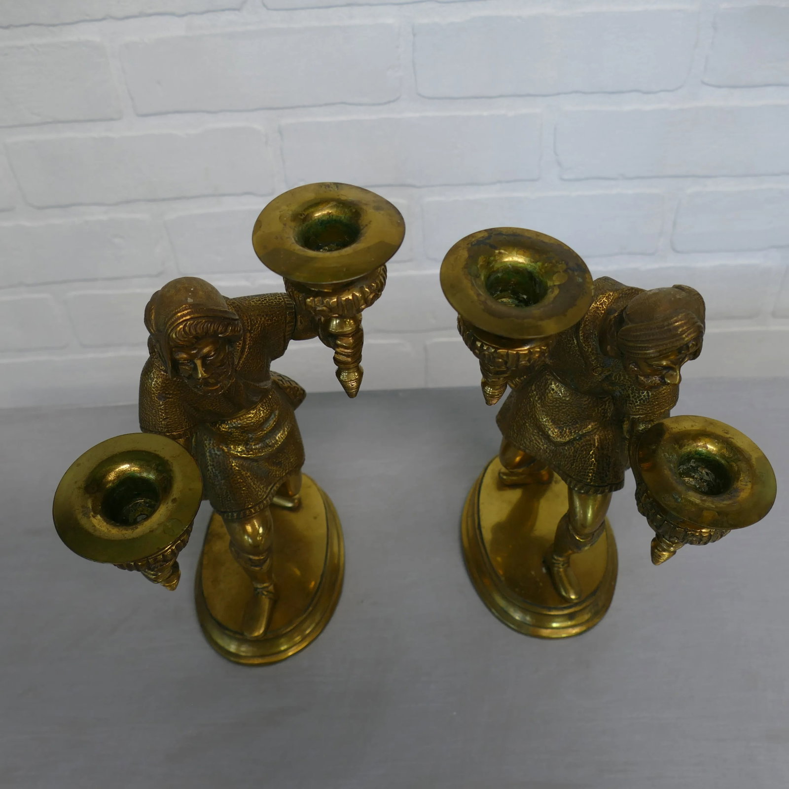 Pair Antique English Figural / Hunting Candlesticks - 7