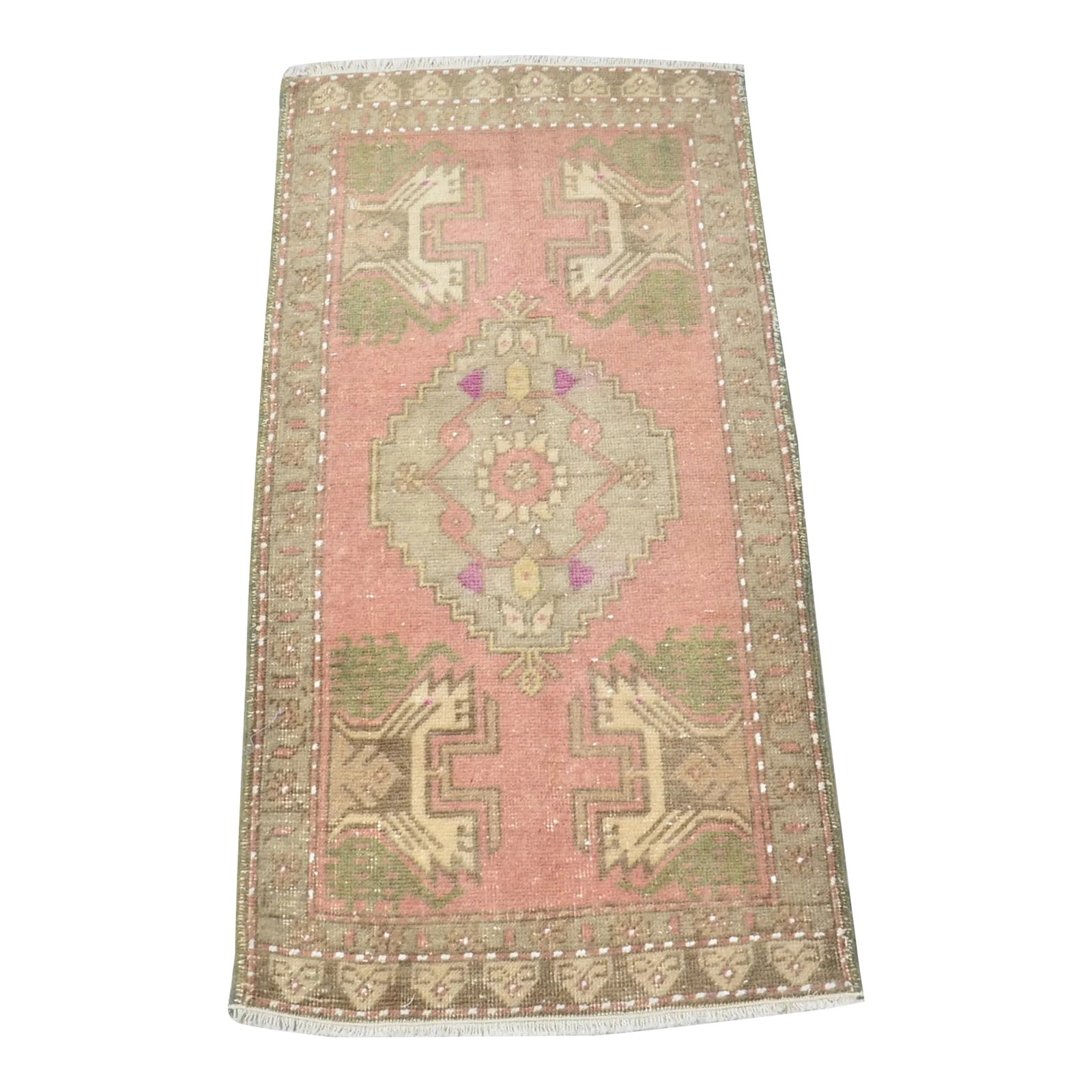 Oushak Handmade Vintage Rug: 1960s Handmade wool and cotton rug in Turkish Anatolian Small Rug, Vintage Doormat Rug, Turkish Antique Decorative Rug, Handmade wool Rug . One Of Kind traditional Rug with perfect design and colors