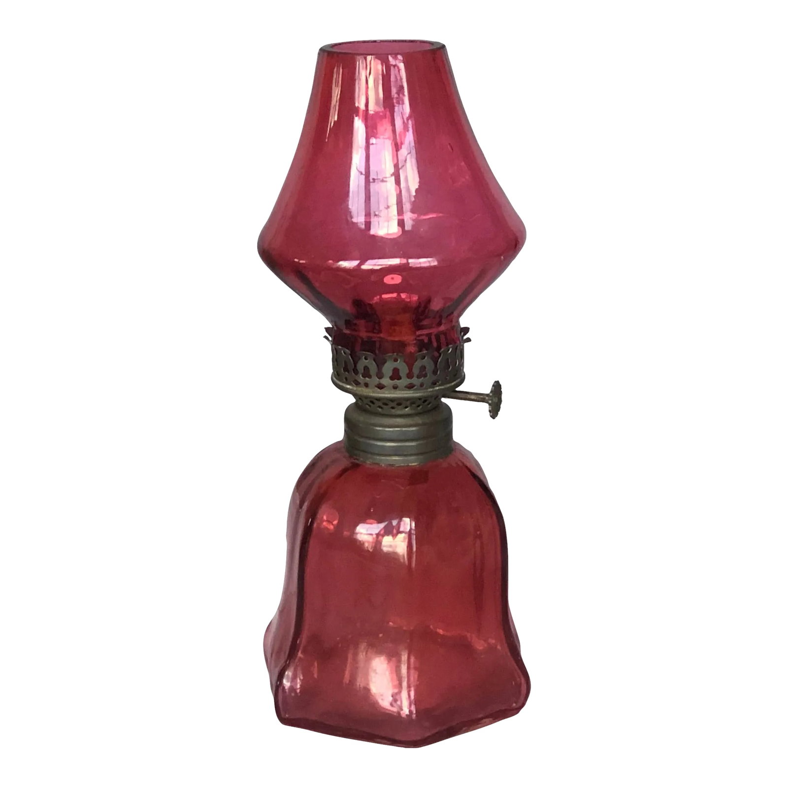 Antique Victorian Cranberry Glass Oil Lamp (1 of 13)