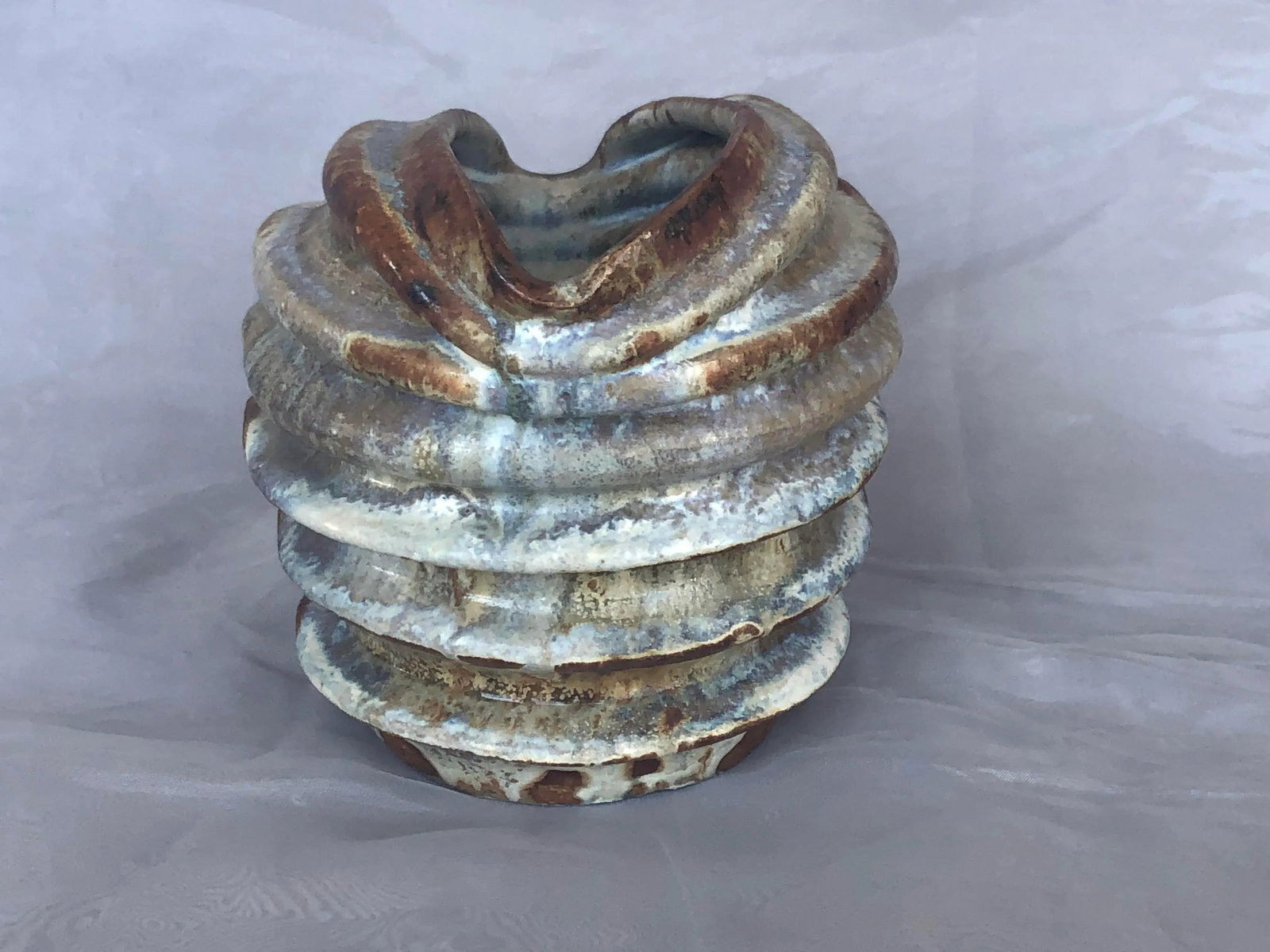 Modern Studio Art Pleated Pottery Vase - 10