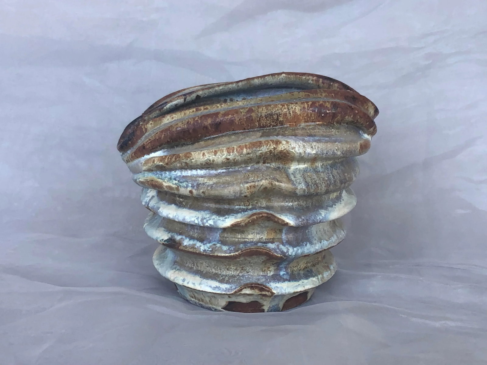 Modern Studio Art Pleated Pottery Vase - 13