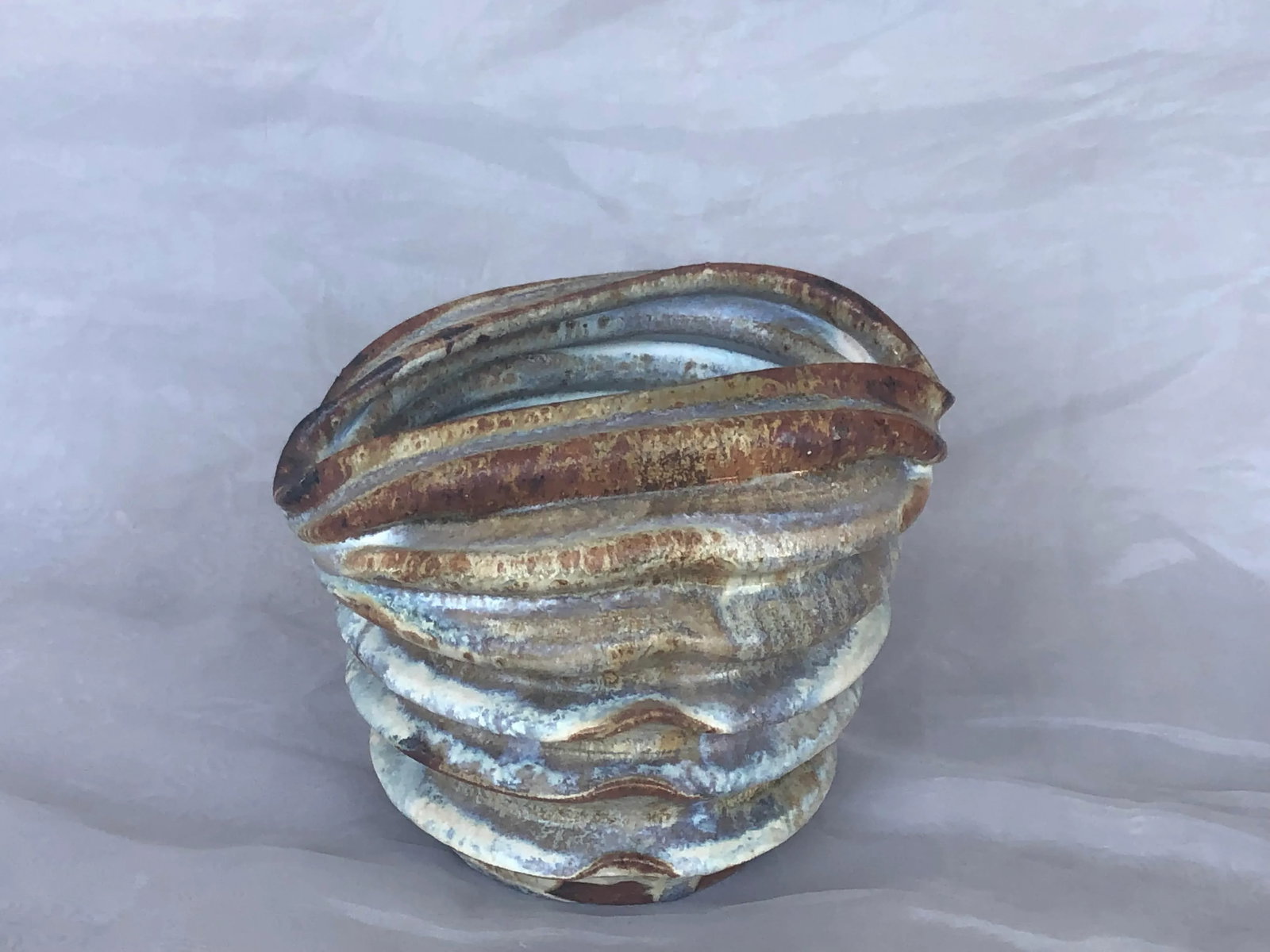 Modern Studio Art Pleated Pottery Vase - 2