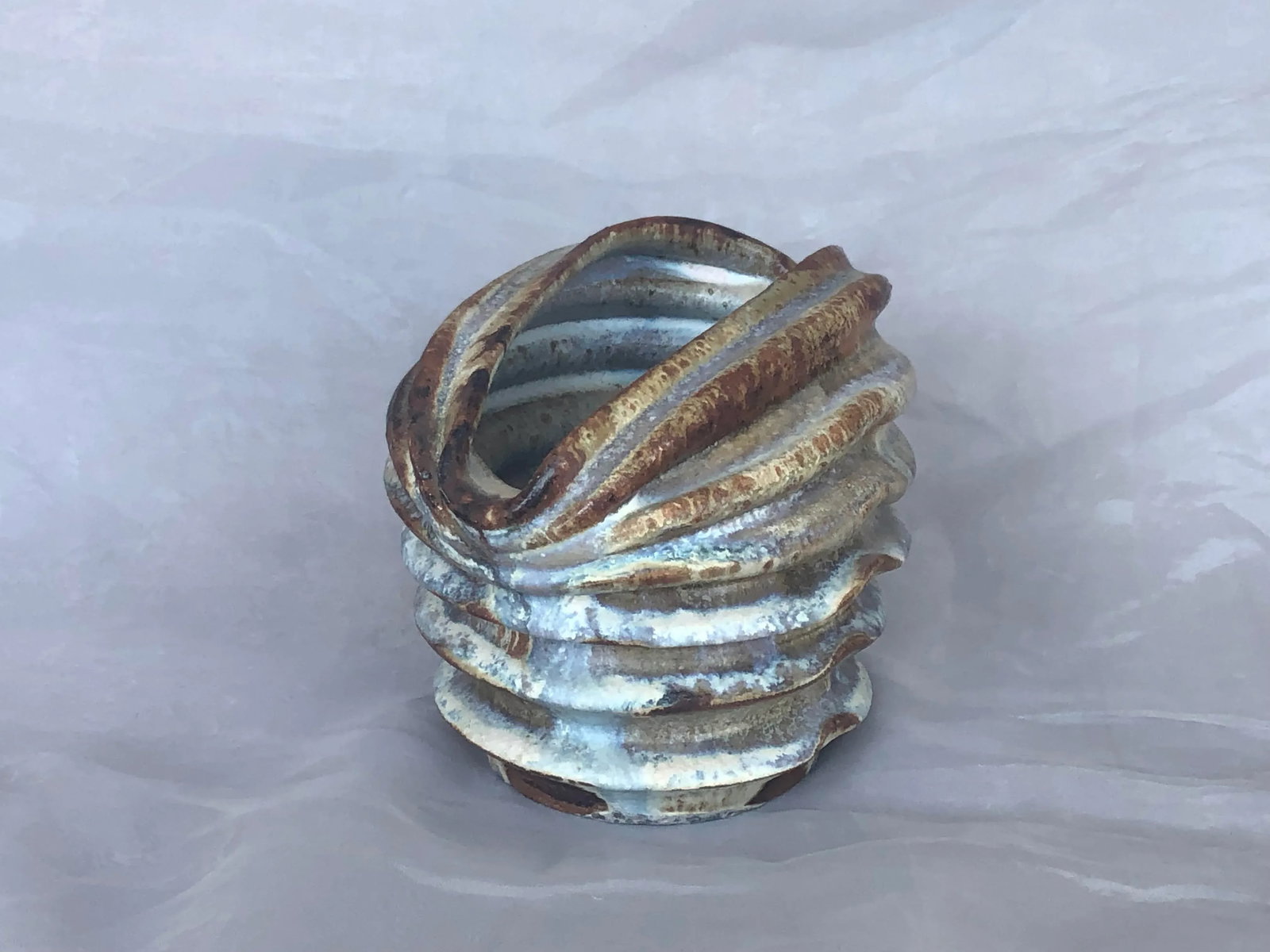 Modern Studio Art Pleated Pottery Vase - 3