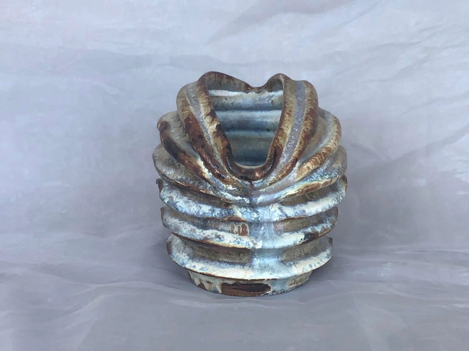 Modern Studio Art Pleated Pottery Vase - 4